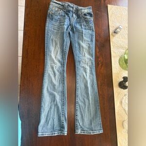 Miss Me Blue Flare & Wide Leg Jeans with Vintage-Inspired Wash size 26